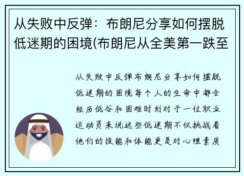 从失败中反弹：布朗尼分享如何摆脱低迷期的困境(布朗尼从全美第一跌至第二四五)