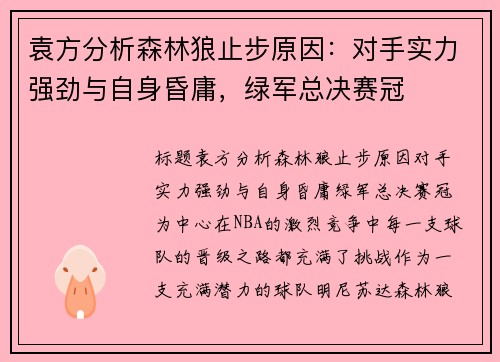 袁方分析森林狼止步原因：对手实力强劲与自身昏庸，绿军总决赛冠