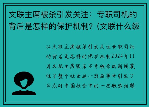 文联主席被杀引发关注：专职司机的背后是怎样的保护机制？(文联什么级别)