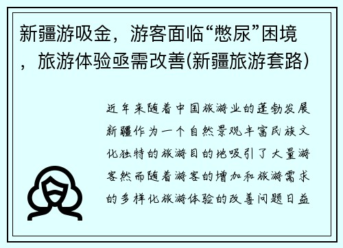 新疆游吸金，游客面临“憋尿”困境，旅游体验亟需改善(新疆旅游套路)